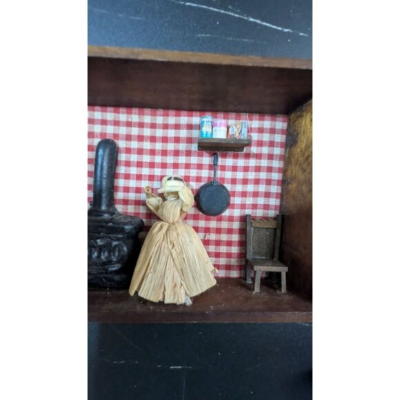 Vintage Wood Shadow Box Kitchen Scene Miniature Rustic Decor Handmade  Diorama - Picture 7 of 9